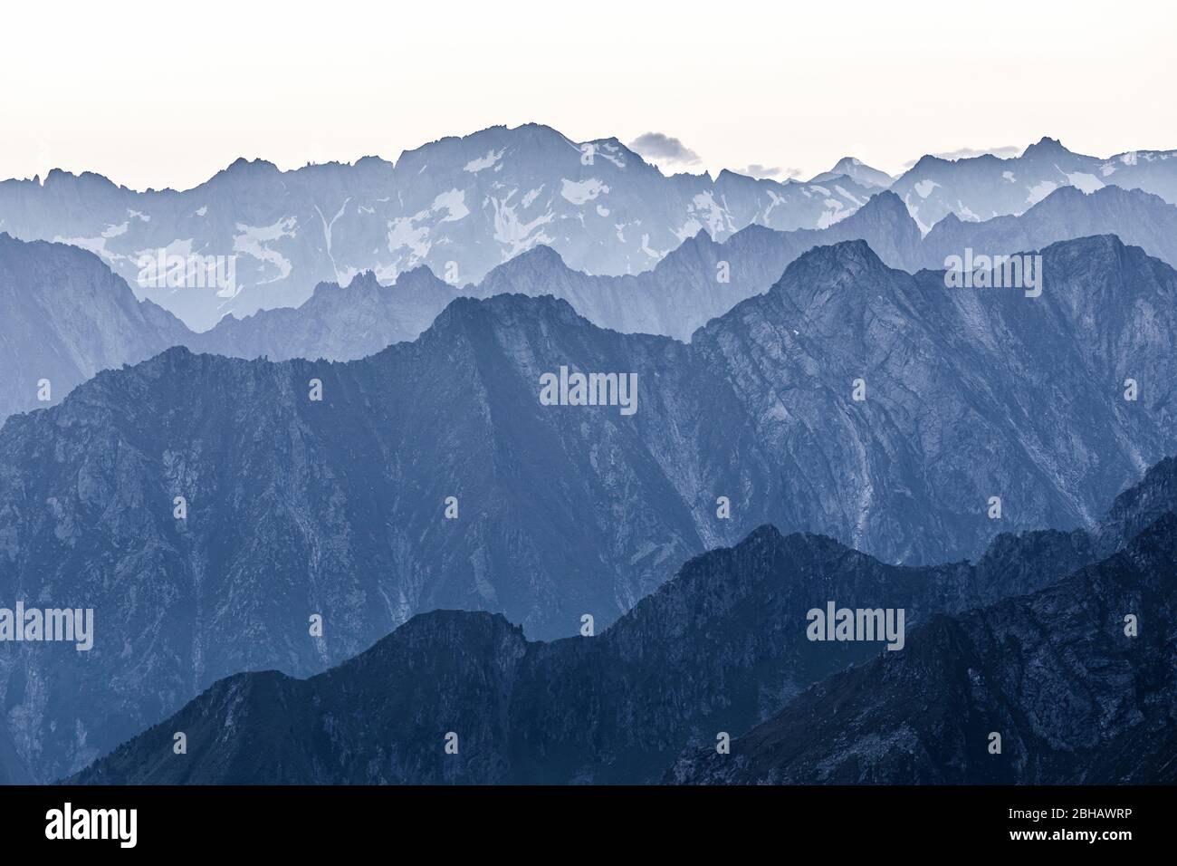 Zillertaler alps, layers of mountain ranges in the morning, Ginzling, Schwaz district, Tyrol, Austria Stock Photo