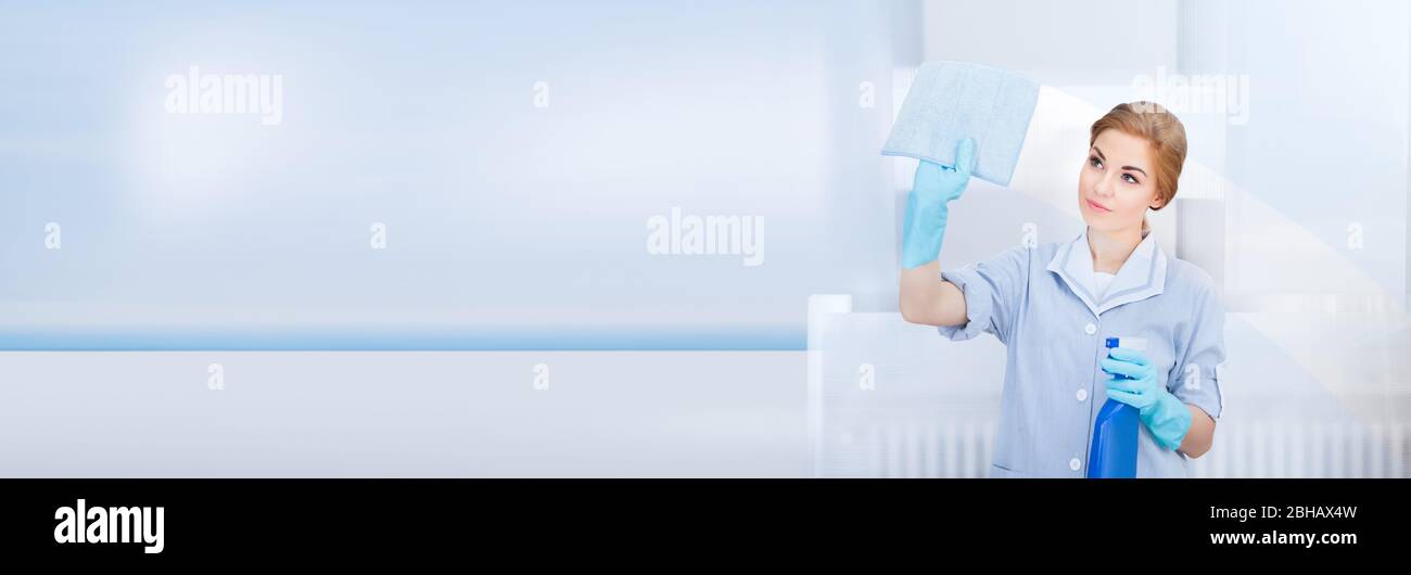Professional Cleaner Maid Cleaning Office Or House Stock Photo