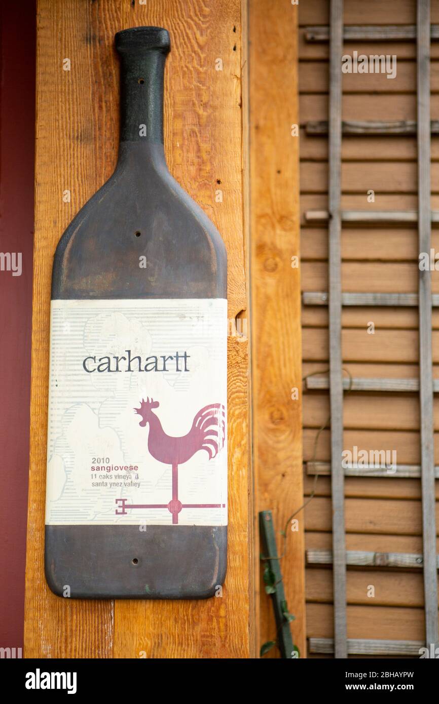 Carhartt Wine Tasting Room sign, Los Olivos, California Stock Photo
