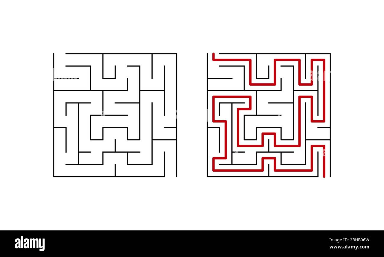 Labyrinth game the lowest level. Simple puzzle with solution. Vector ...