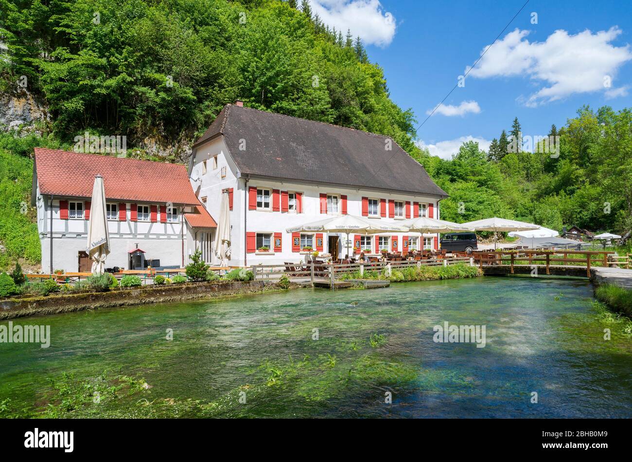 Germany, Baden-Württemberg, Hayingen-Wimsen, Historischer Gasthof Friedrichshöhle, Stock Photo