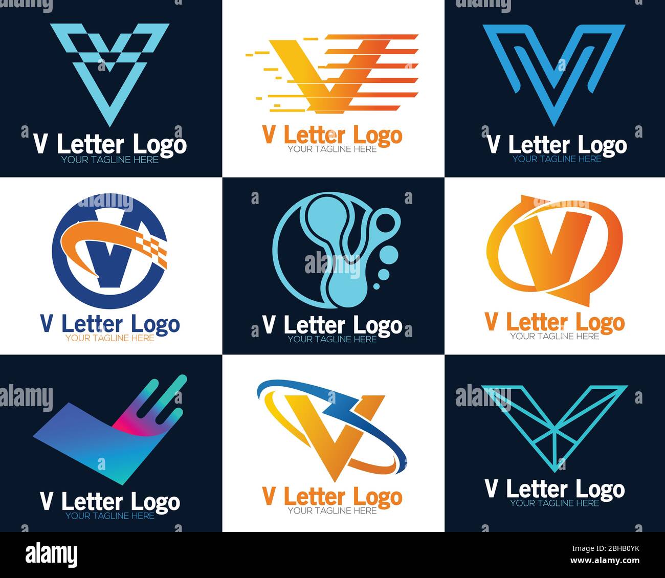 Fashion v letter technology network logo sign. V Letter Logo Science Technology Stock Vector