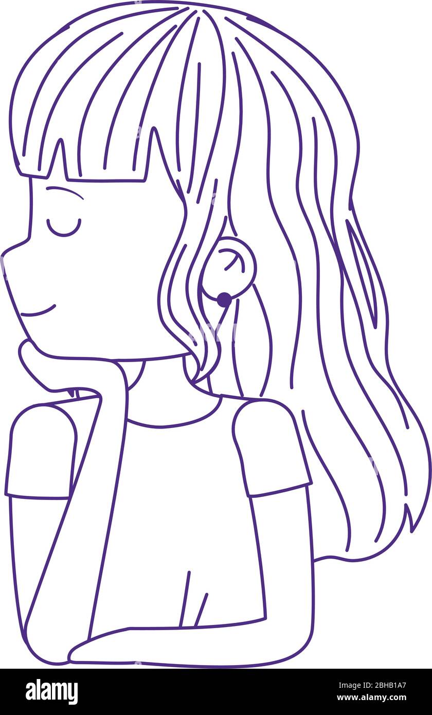 young woman looking sideway isolated icon white background vector ...