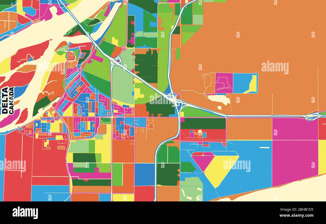 Colorful vector map of Delta, British Columbia, Canada. Art Map template for selfprinting wall