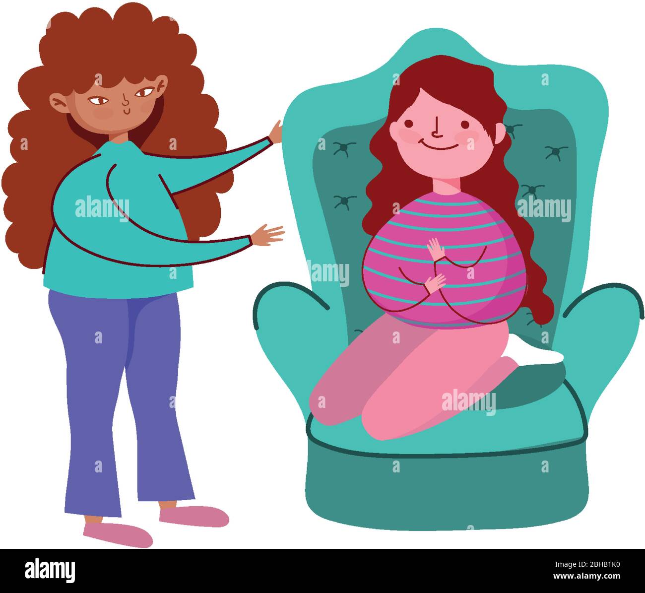girls with sofa in room, quarantine stay at home vector illustration ...