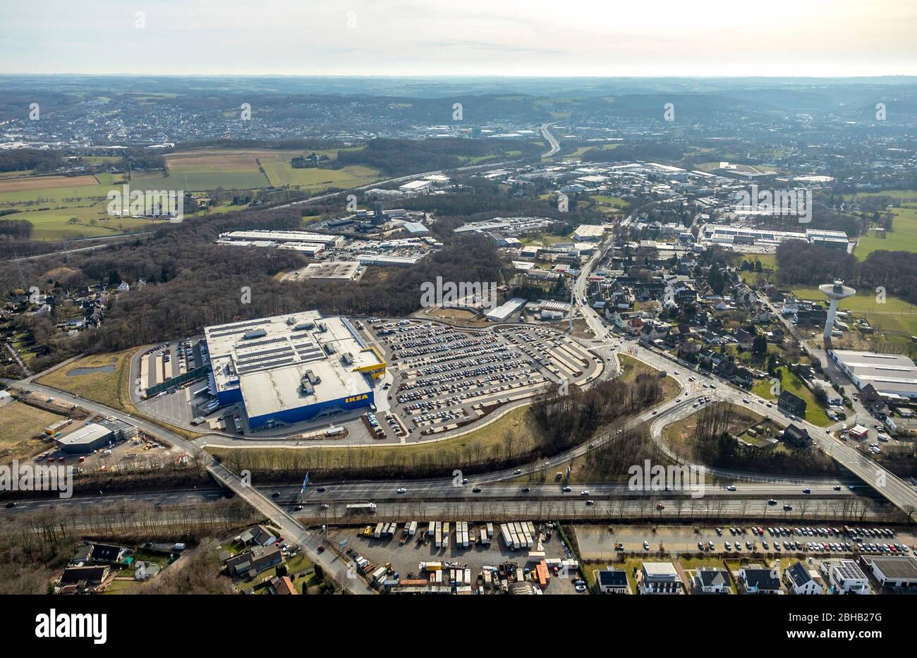 Luftbild, IKEA-Einrichtungshaus, furniture discounter, Sprockhövel Haßlinghausen, Bergisches Land, Wuppertal, North Rhine-Westphalia, Germany Stock Photo