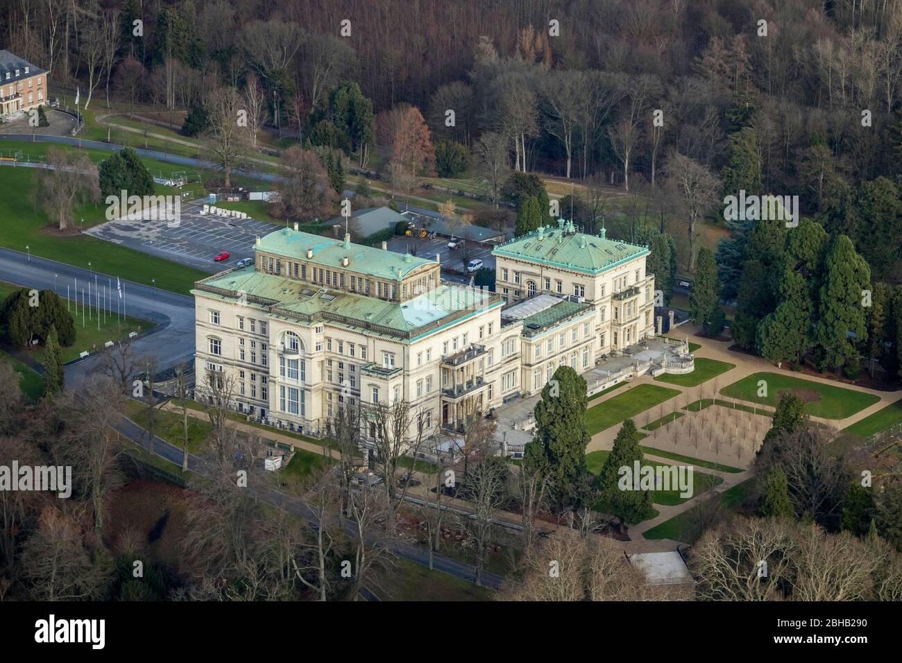 Aerial view, Villa Hügel, district Bredeney, Essen, Ruhr area, North Rhine-Westphalia, Germany Stock Photo