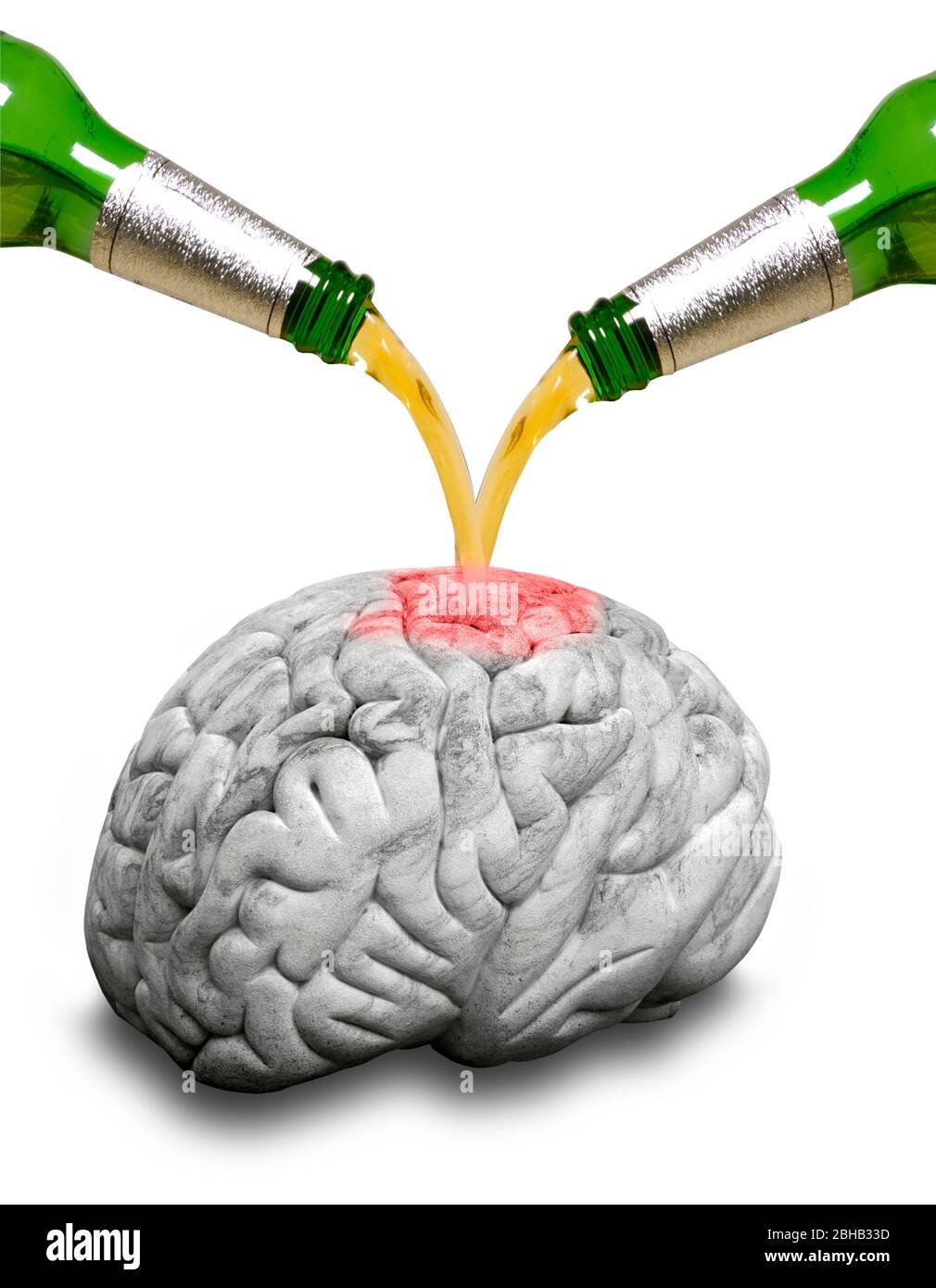 Effect of alcohol on the brain, conceptual composite image Stock Photo