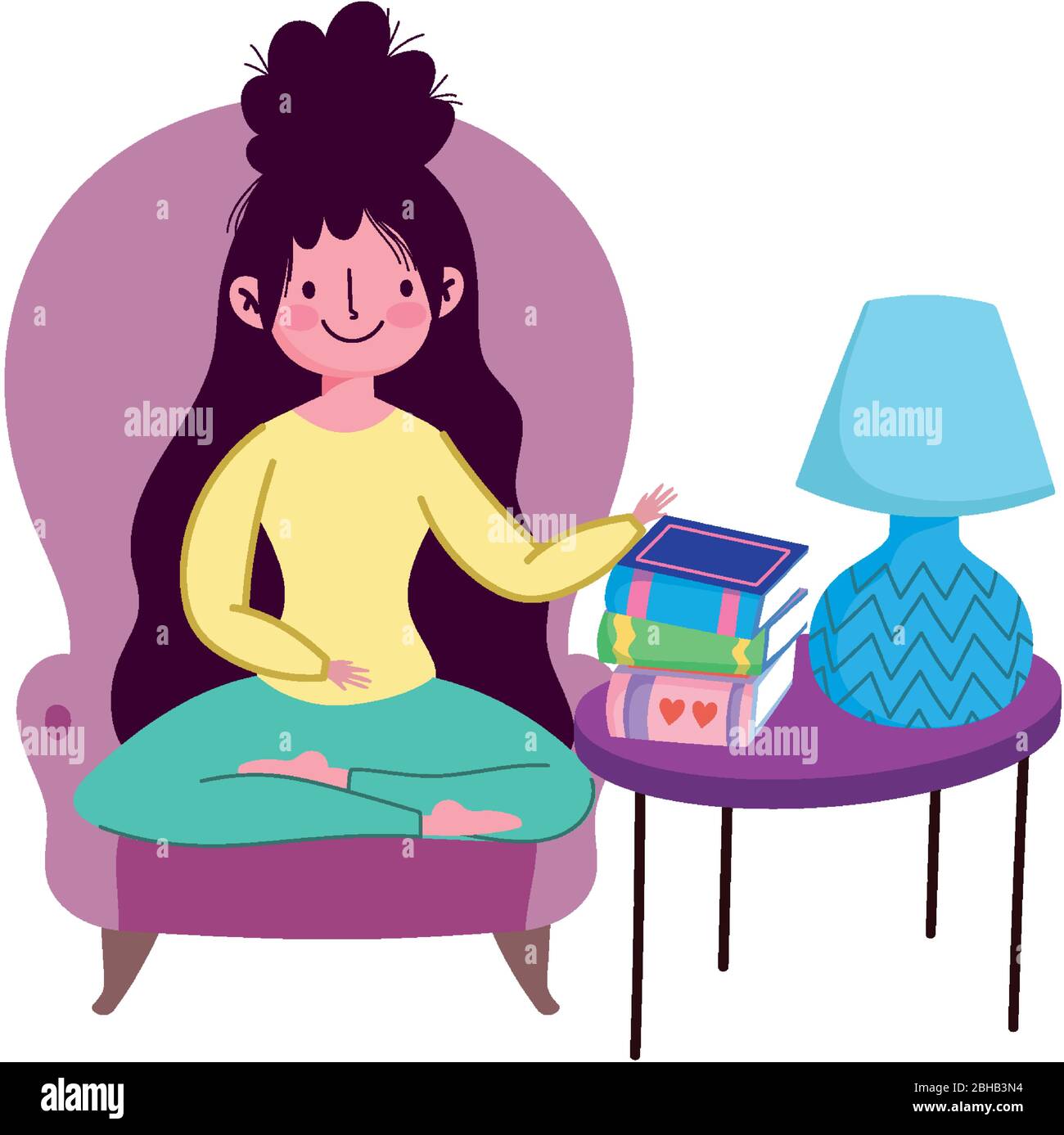 girl sitting chair with books and lamp on table quarantine stay at home ...