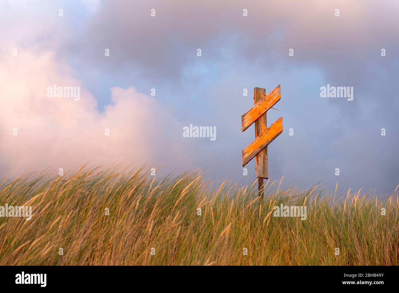 Germany, Lower Saxony, Ostfriesland, Juist, information sign for beach crossings. Stock Photo