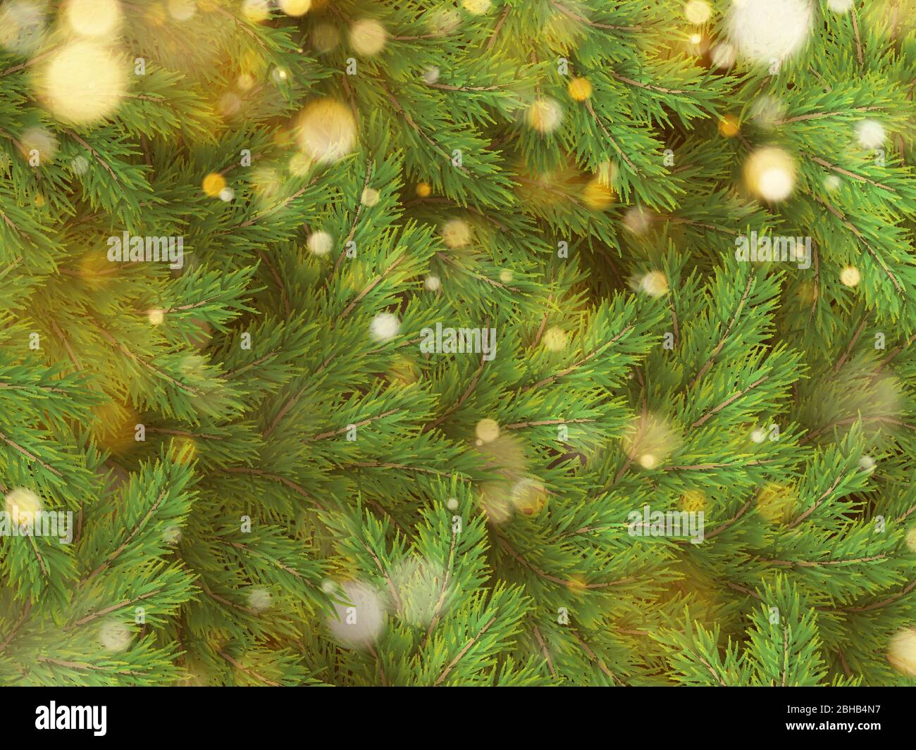 Christmas tree green branches of pine and gold garland lights. EPS 10 ...