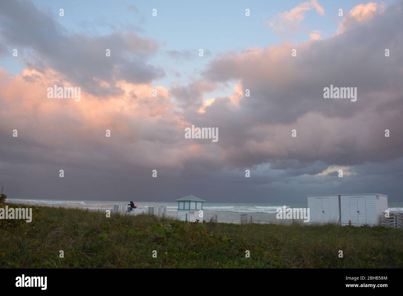 Dramatic sunset storm clouds off Miami Beach, Florida, USA. Stock Photo