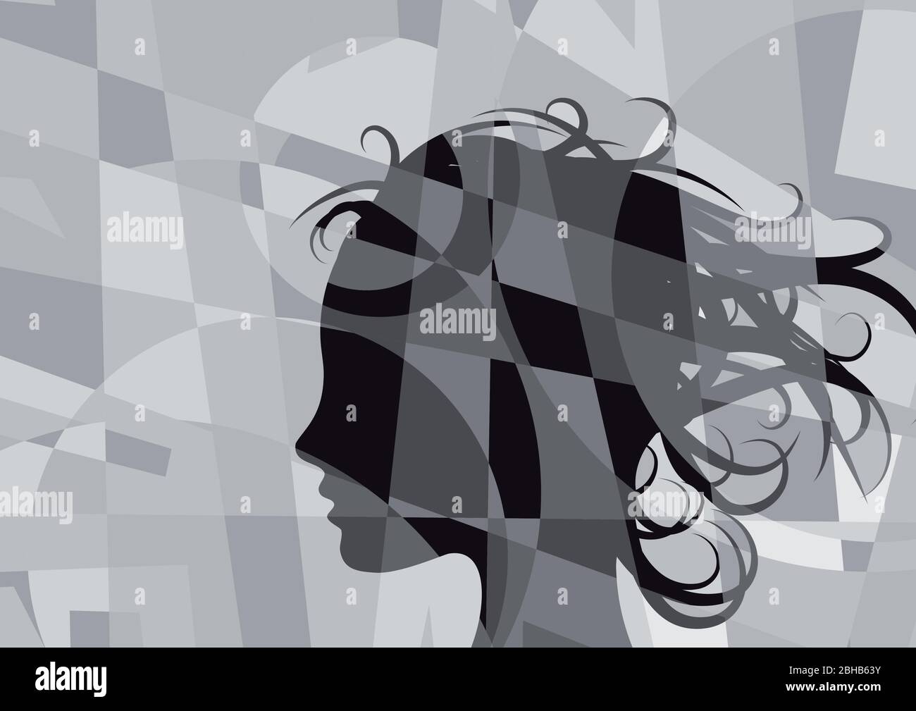 Wind Abstract Female Vector sign beauty hair, girl in the wind. Abstract geometric ...