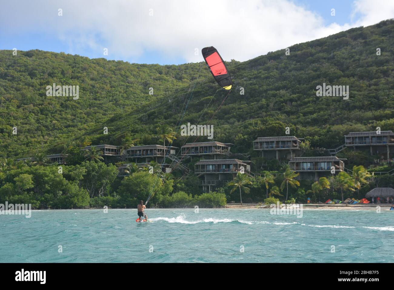 Kitesurfing in the British Virgin Islands. Stock Photo