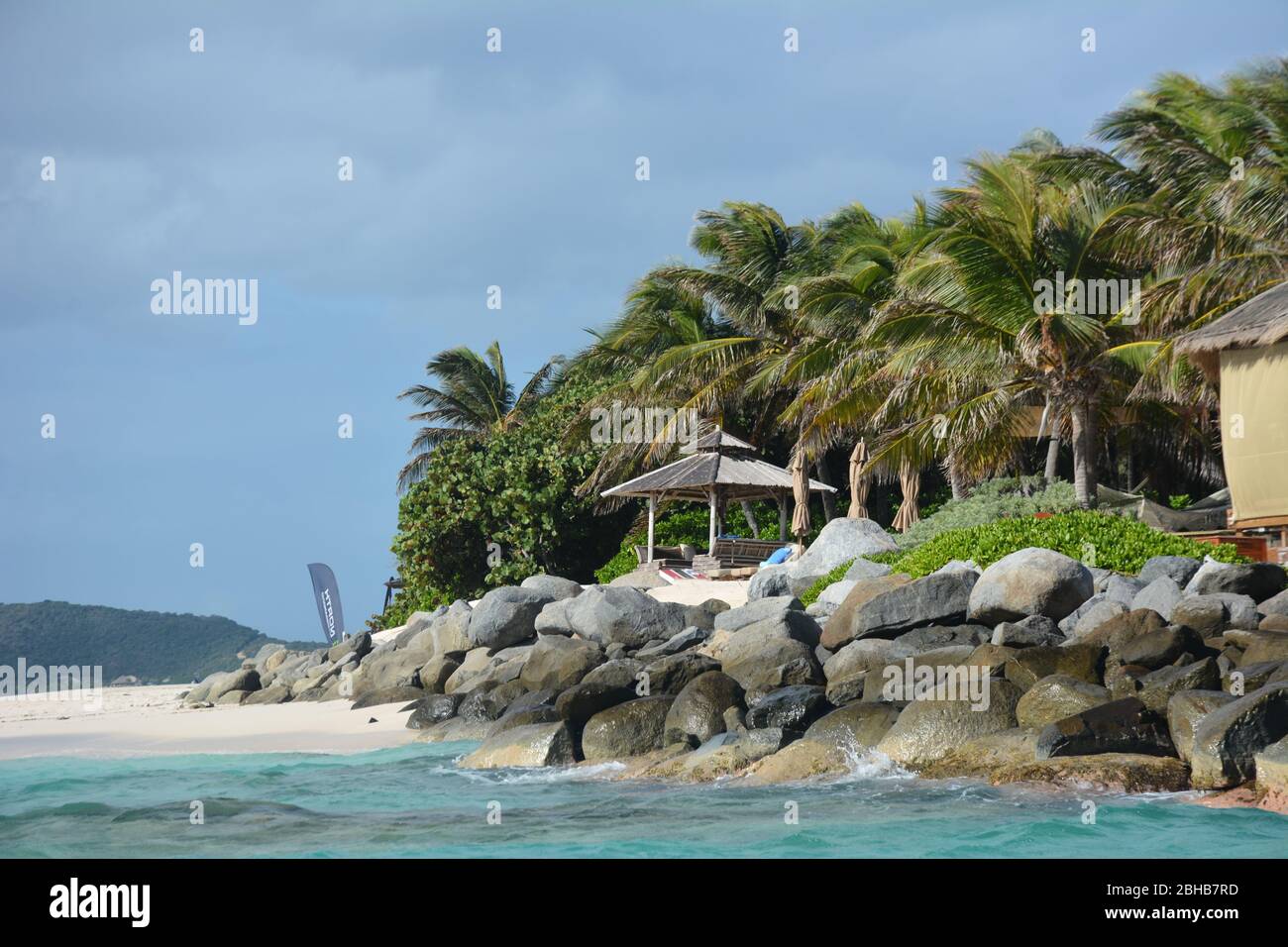 The beach at Necker Island, a private Caribbean island owned by Richard Branson under the Virgin Limited Edition brand. Stock Photo