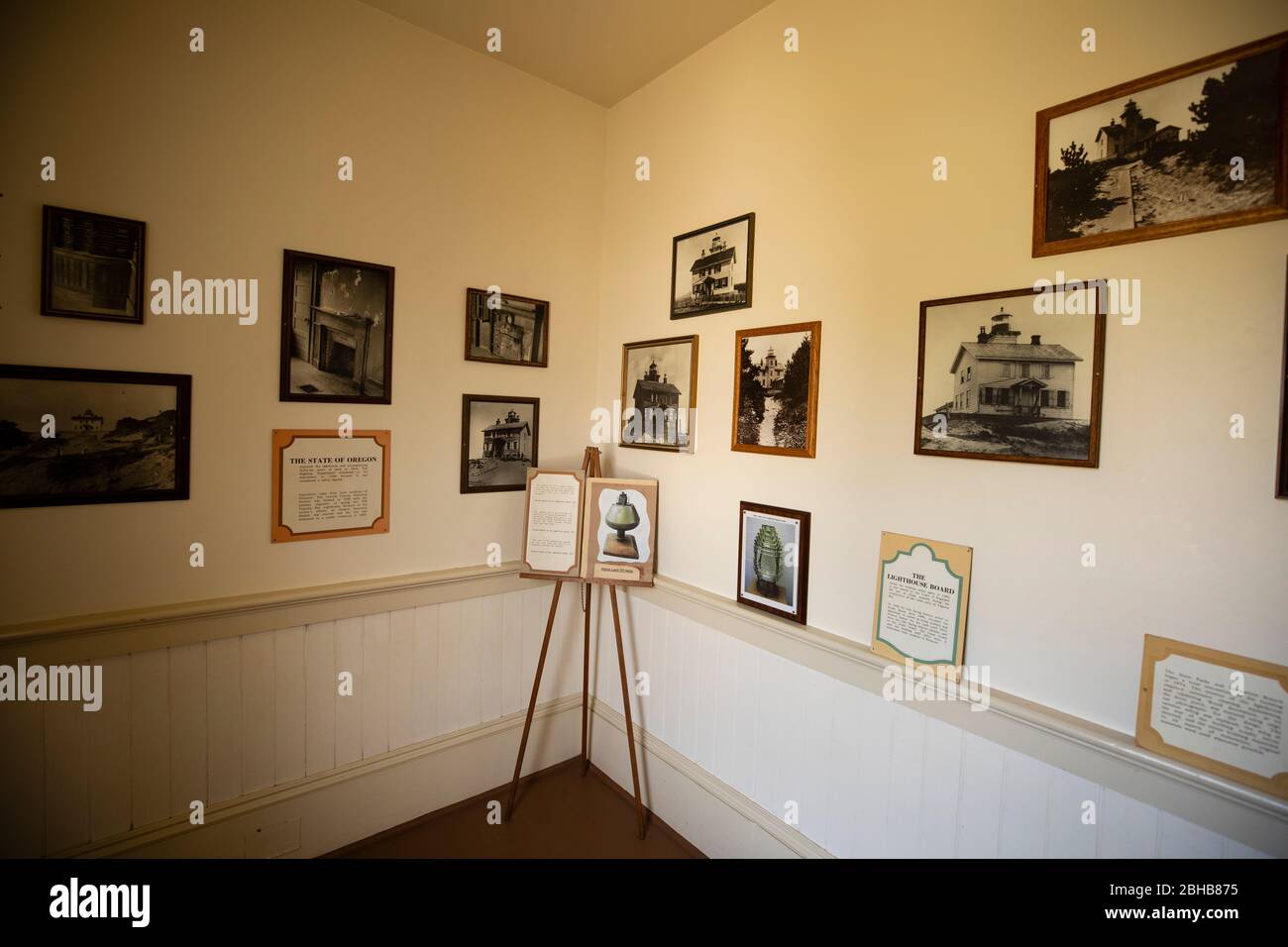 View of Yaquina Bay Lighthouse interior, Newport, Oregon, USA Stock Photo