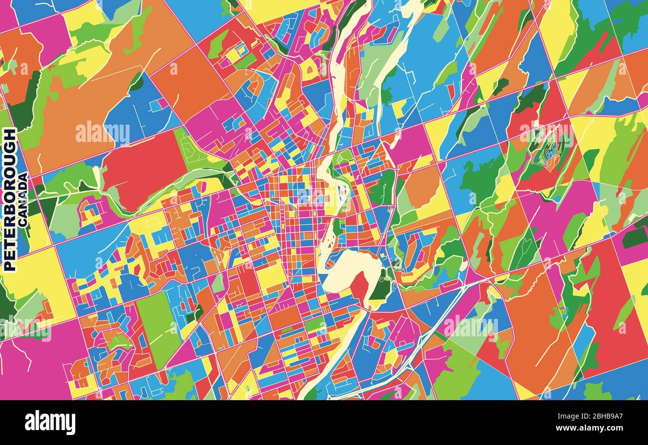 Colorful vector map of Peterborough, Ontario, Canada. Art Map template