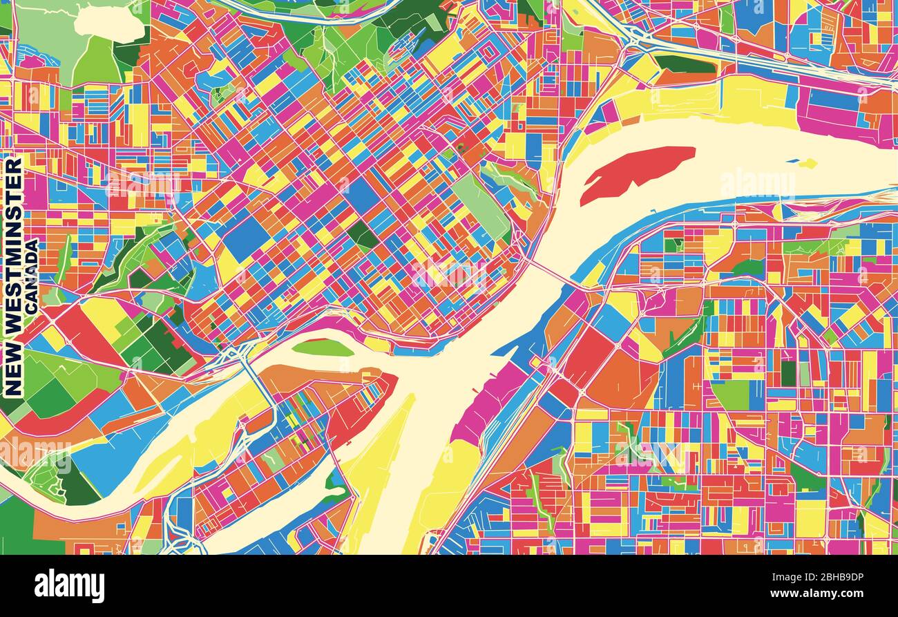 Colorful vector map of New Westminster, British Columbia, Canada. Art