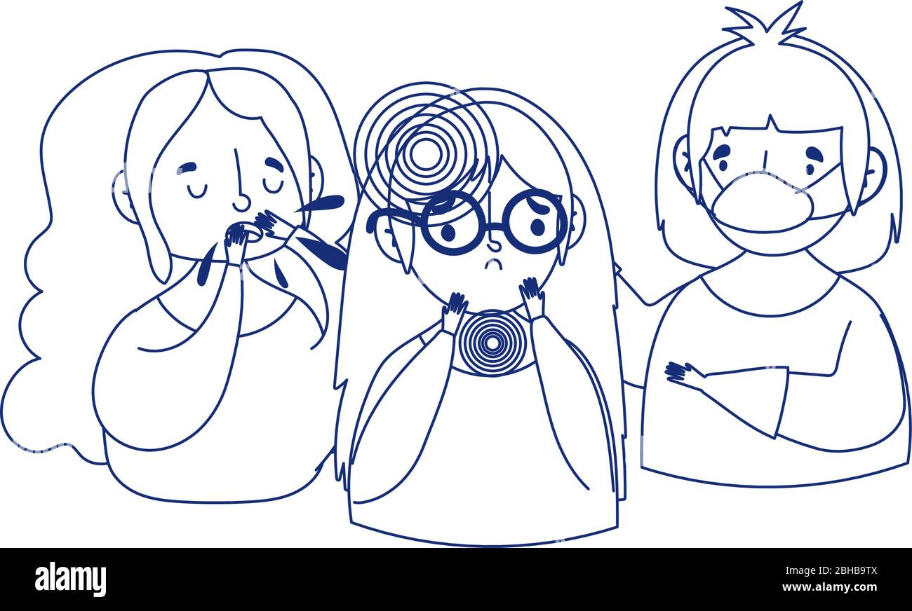 covid 19 coronavirus, boy and girls with mask care at sick girl vector