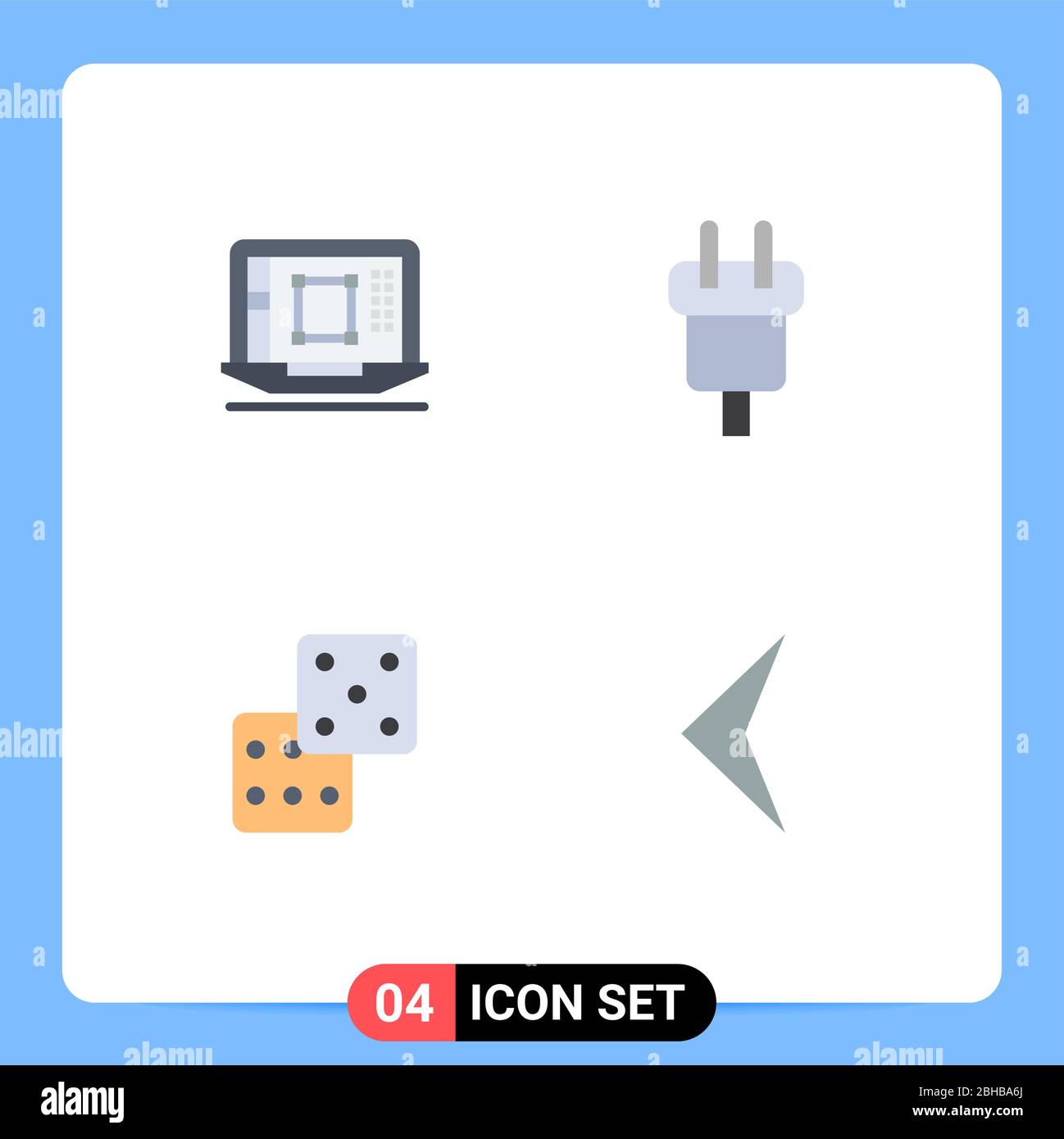 Pack of 4 creative Flat Icons of laptop, power, enhance, connector, dice Editable Vector Design Elements Stock Vector