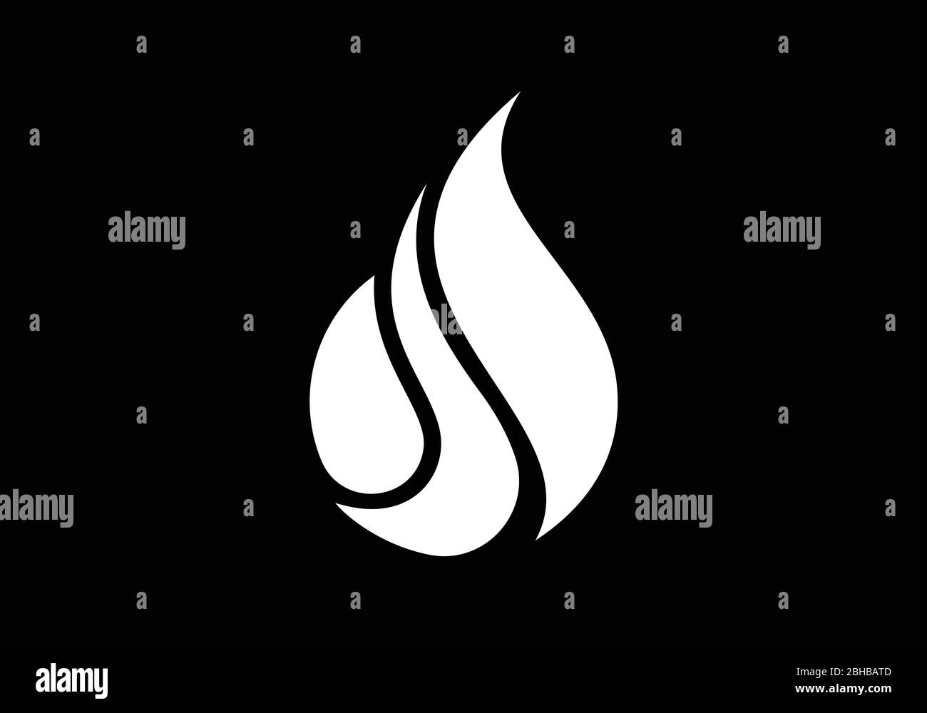 Flame logo design. Fire icon, oil and gas industry symbol isolated on black background Stock Vector