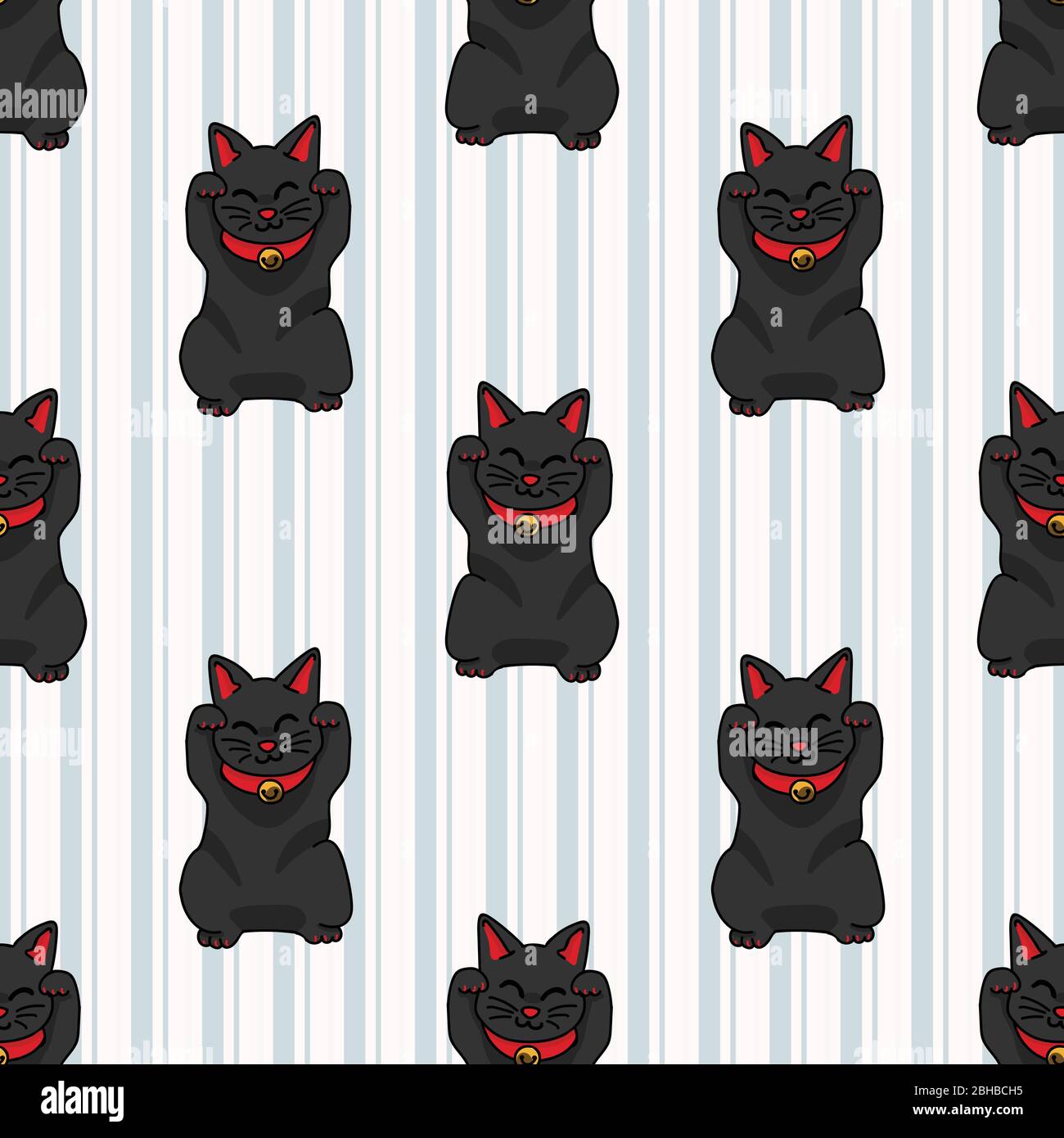 Kawaii Golden Lucky Cat Of Protection Seamless Vector Pattern Hand Drawn Asian Traditional Maneki Neko For Asian All Over Print Oriental Money Charm Stock Vector Image Art Alamy