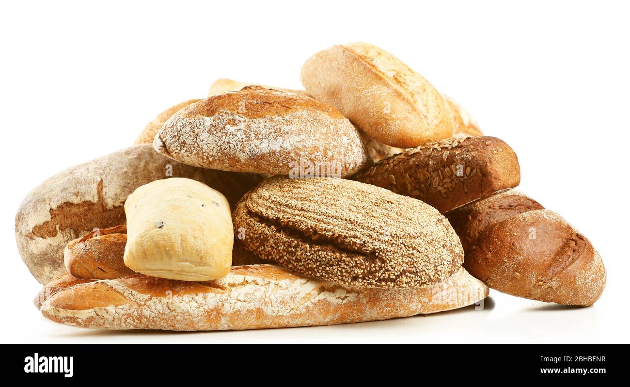 Different fresh bread, isolated on white Stock Photo - Alamy