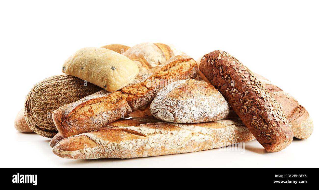 Different fresh bread, isolated on white Stock Photo - Alamy