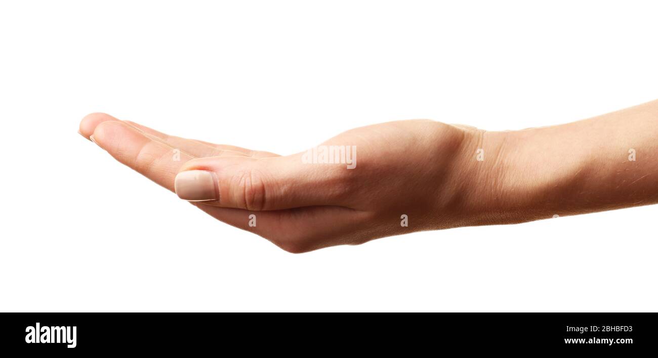 Female hand gesture isolated on white Stock Photo - Alamy