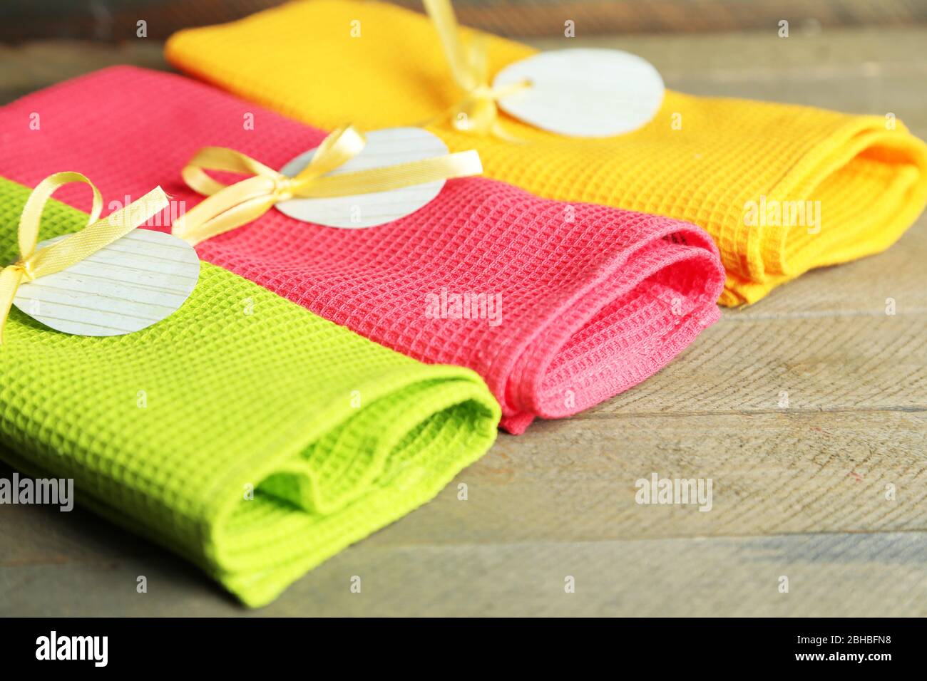 Napkins with Easter decorations  on wooden background Stock Photo