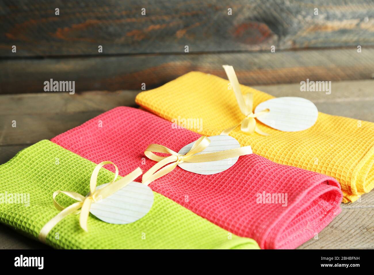 Napkins with Easter decorations  on wooden background Stock Photo