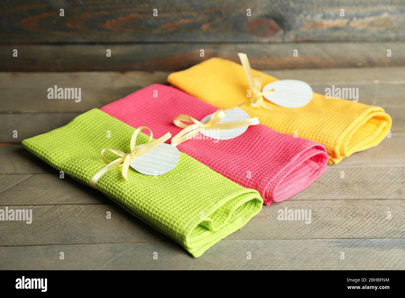 Napkins with Easter decorations  on wooden background Stock Photo