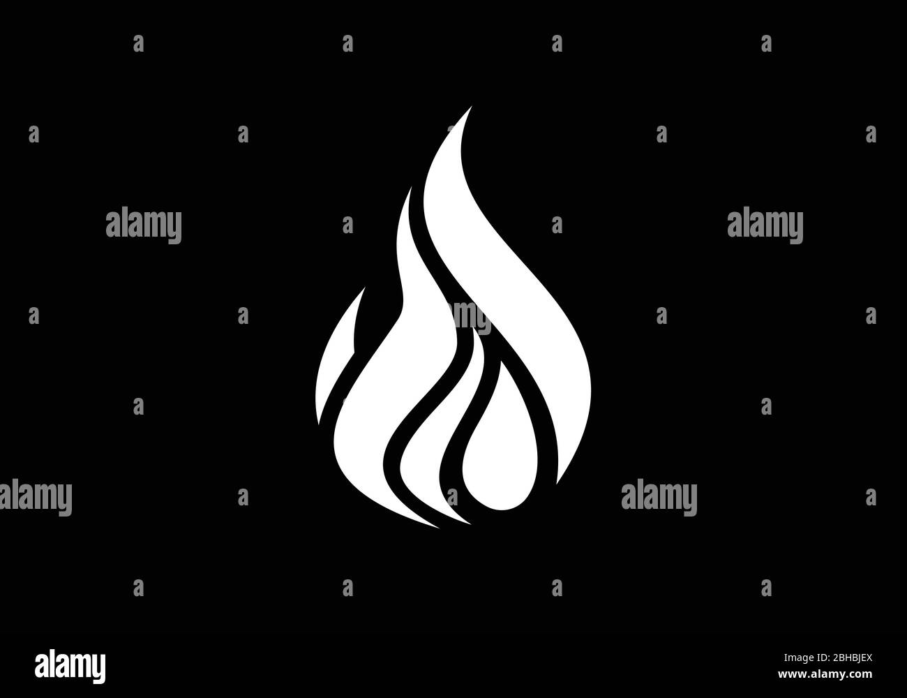 Flame logo design. Fire icon, oil and gas industry symbol isolated on black background Stock Vector