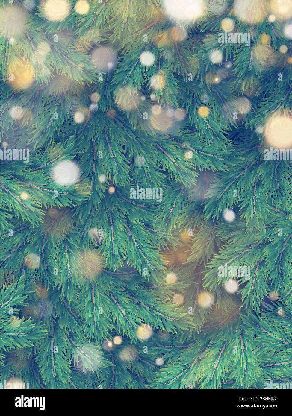 Christmas tree green branches of pine and gold garland lights. EPS 10 ...