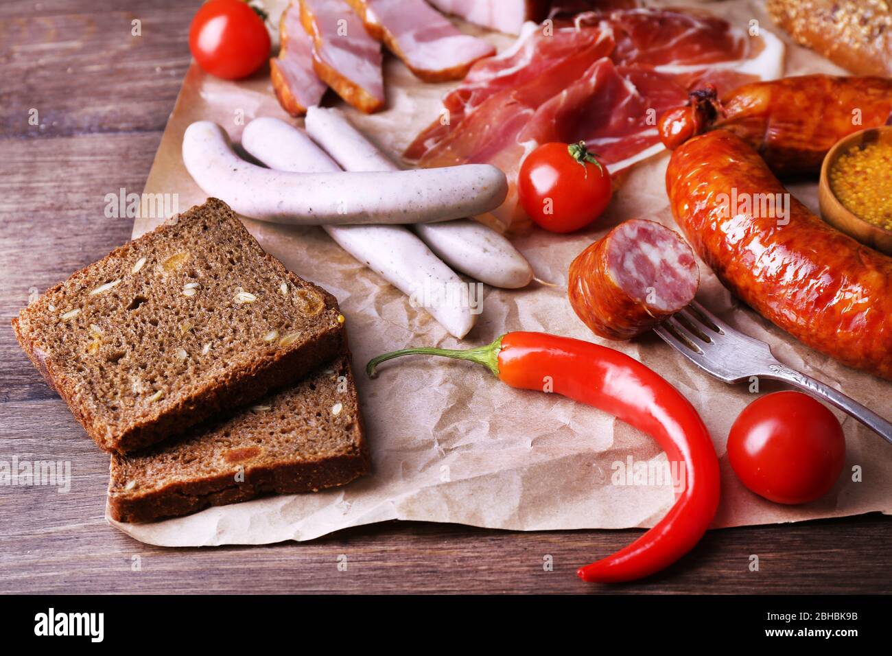 Assortment of deli meats on parchment, closeup Stock Photo Alamy