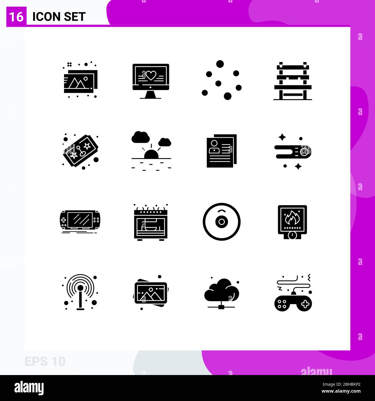 User Interface Pack of 16 Basic Solid Glyphs of joystick, game, bubbles, ticket, station Editable Vector Design Elements Stock Vector