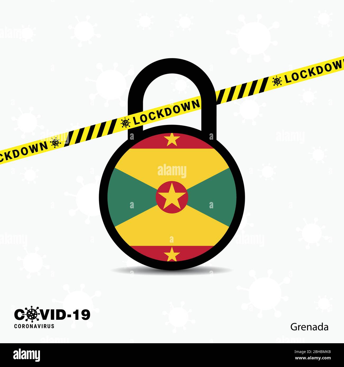 Grenada Lock DOwn Lock Coronavirus pandemic awareness Template. COVID-19 Lock Down Design Stock Vector