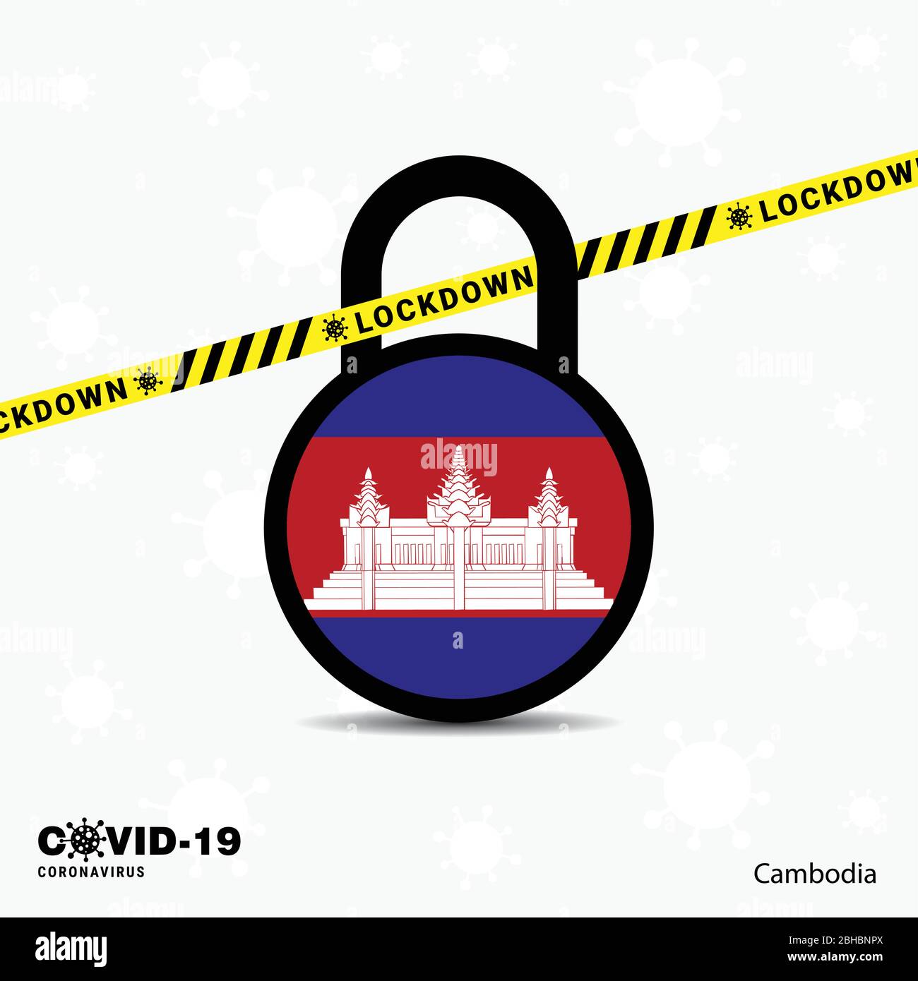 Cambodia Lock DOwn Lock Coronavirus pandemic awareness Template. COVID-19 Lock Down Design Stock Vector