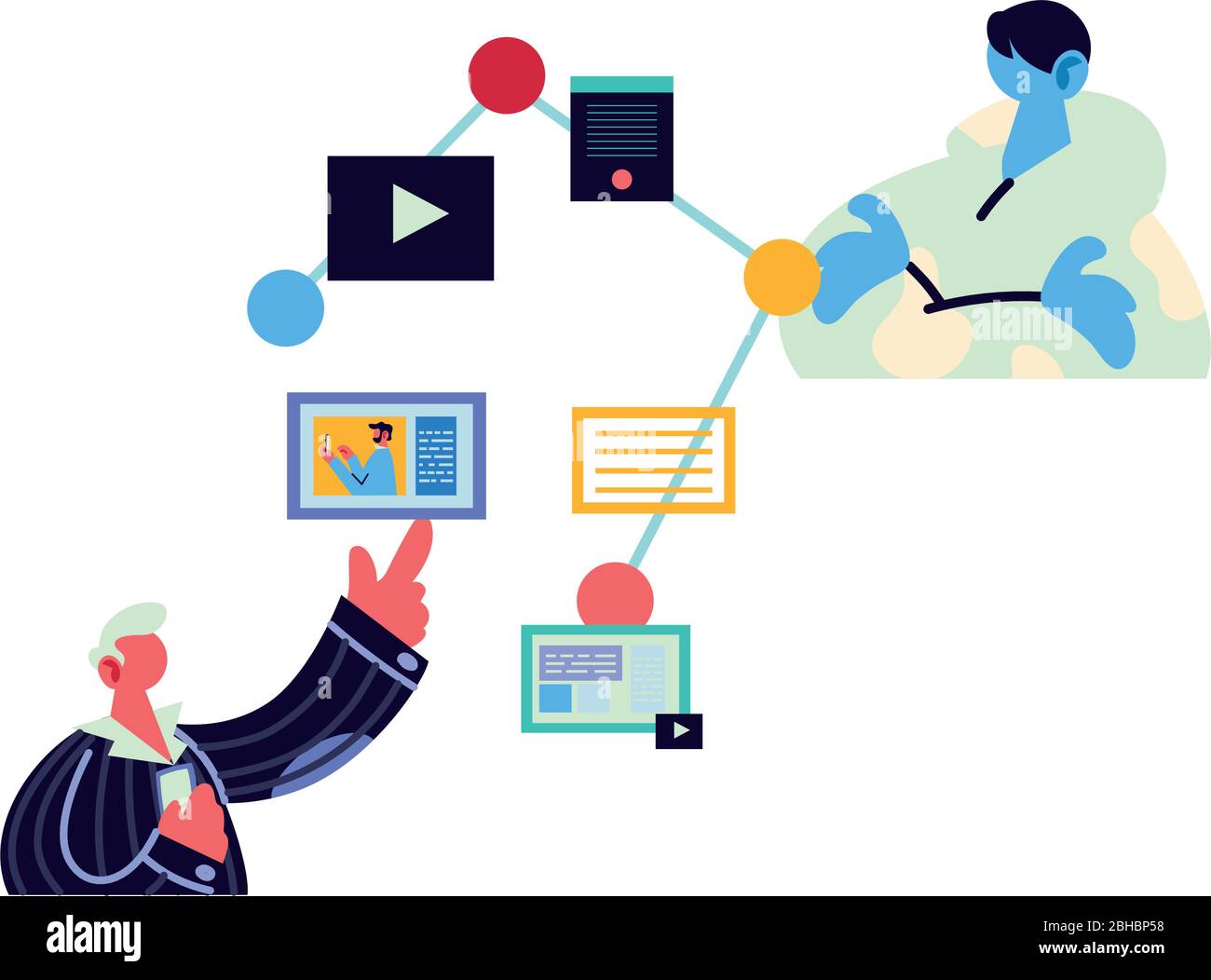 men working and learning online vector illustration design Stock Vector ...