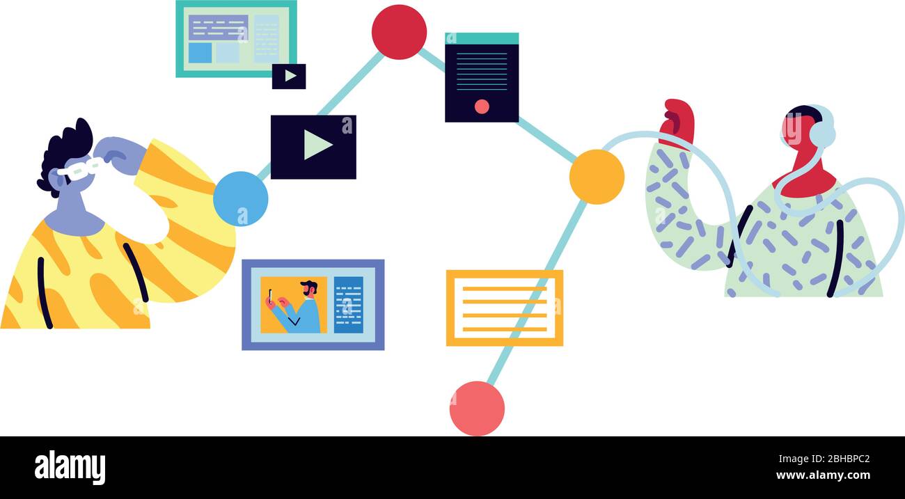 men working and learning online vector illustration design Stock Vector ...