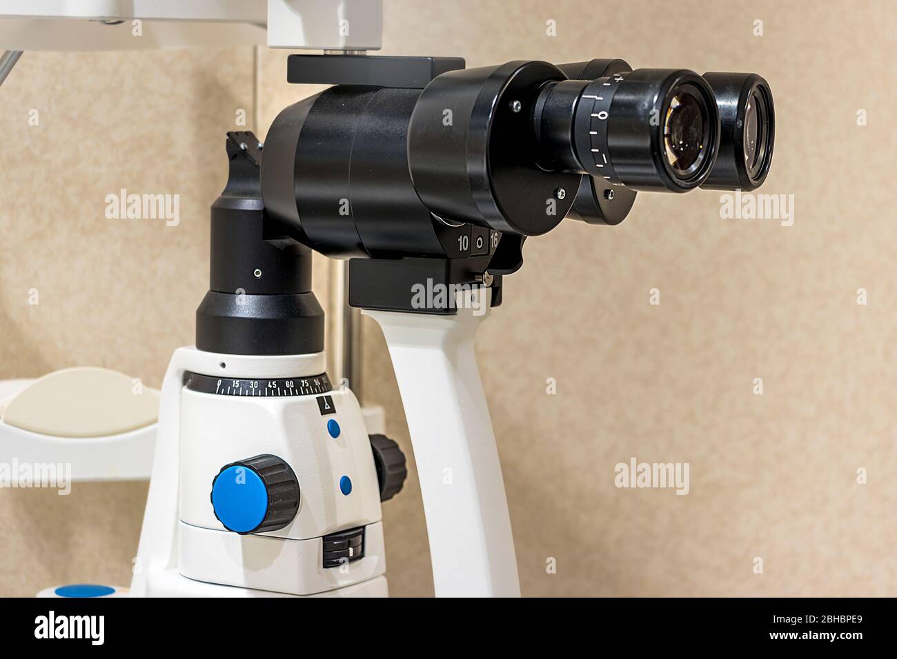 Close-up detail of a slit lamp used by ophthalmologist and optometrist Stock Photo