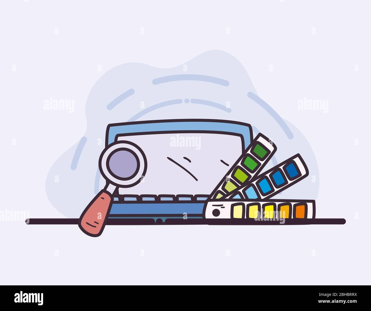 Laptop lupe and colors palette design, Creativity artk theme Vector