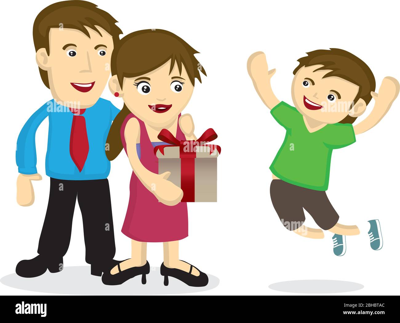 Parent brought a surprise present for their child. Concept of celebration. Isolated vector illustration. Stock Vector