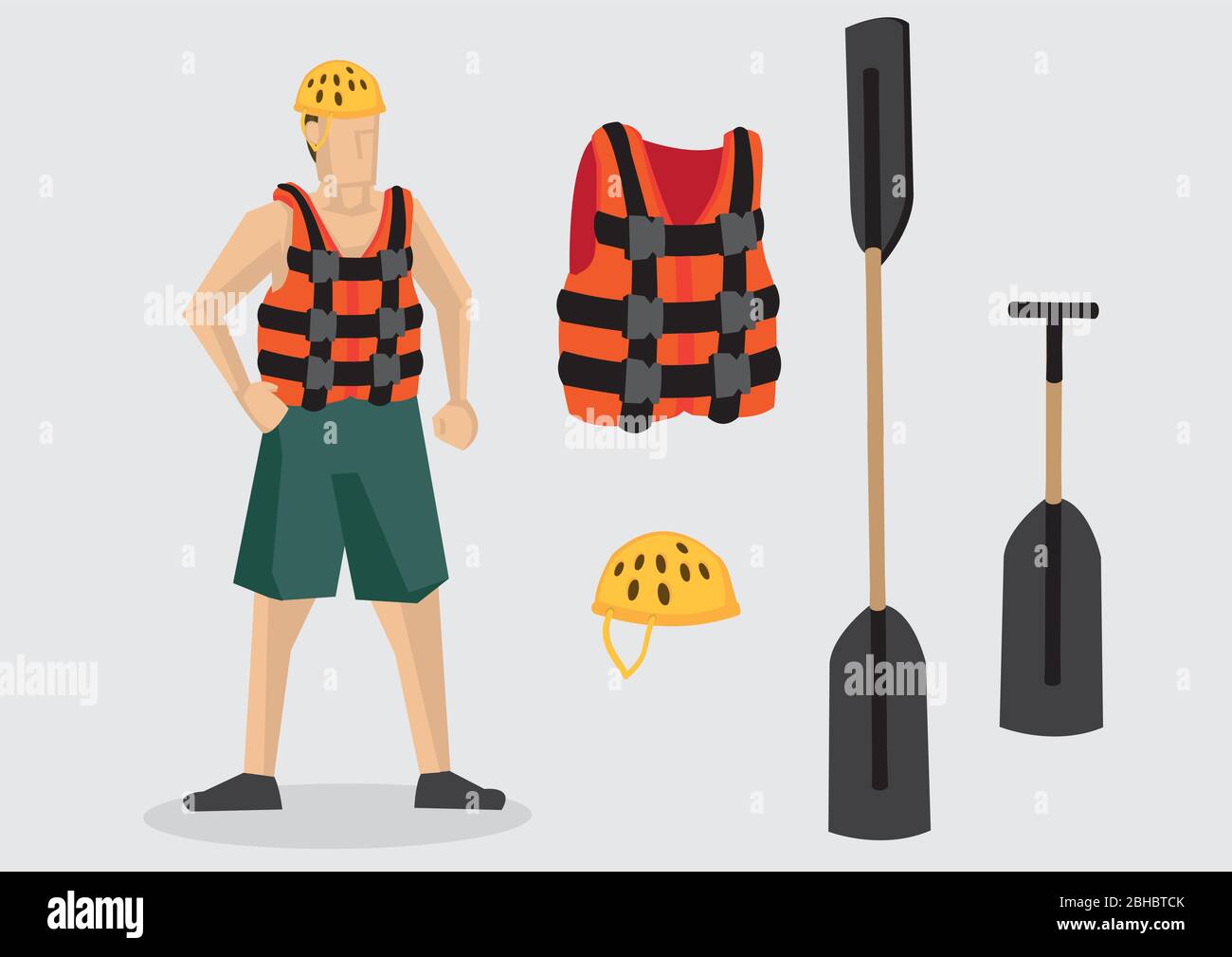 Cartoon Character Wearing Life Jacket And Water Shoes With Outdoor Water Sports Equipment Such As Helmet Oar And Paddle Vector Illustration Isolated Stock Vector Image Art Alamy