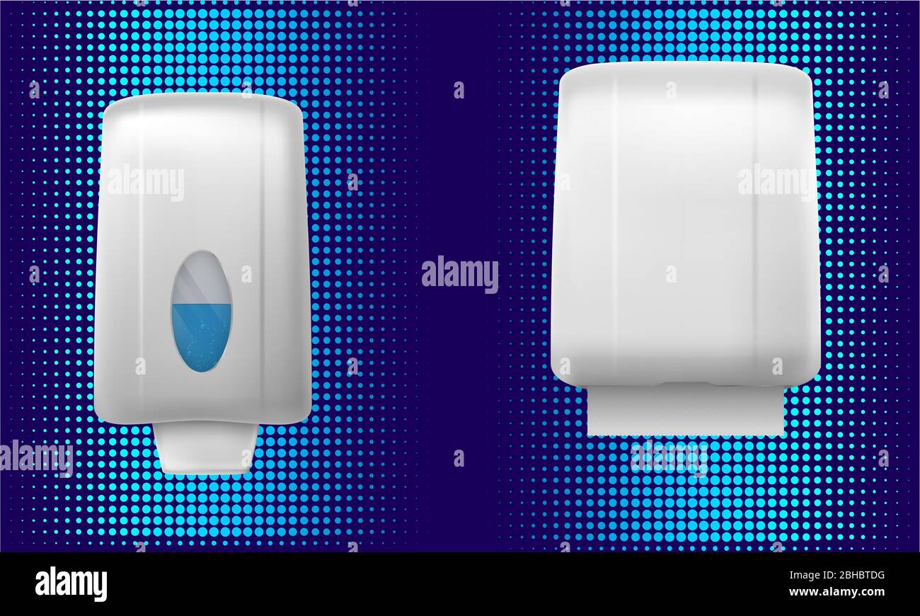 mock up illustration of soap and tissue dispenser on abstract background Stock Vector