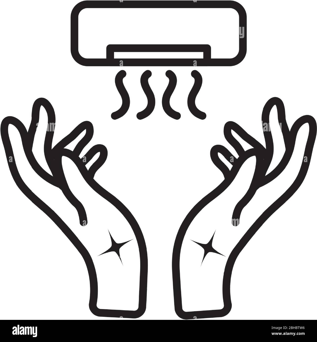 hand dryer and clean hands over white background, line color style