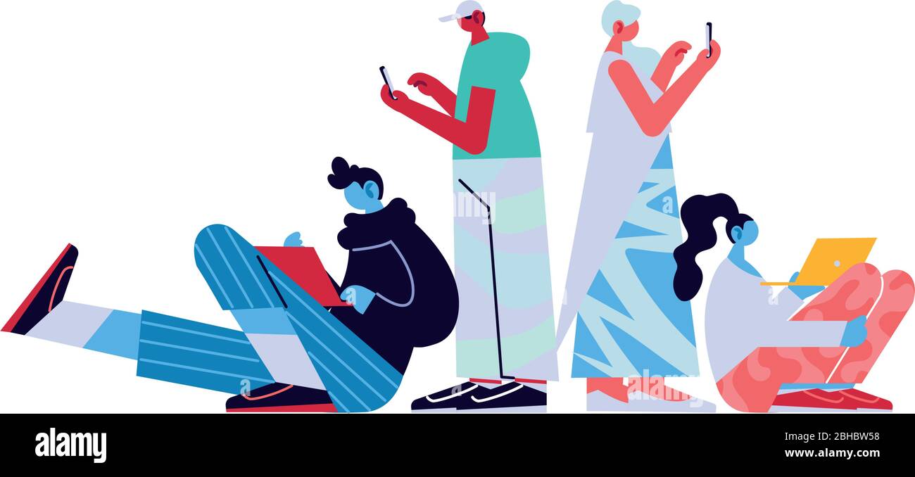 people connected online by different electronic means vector