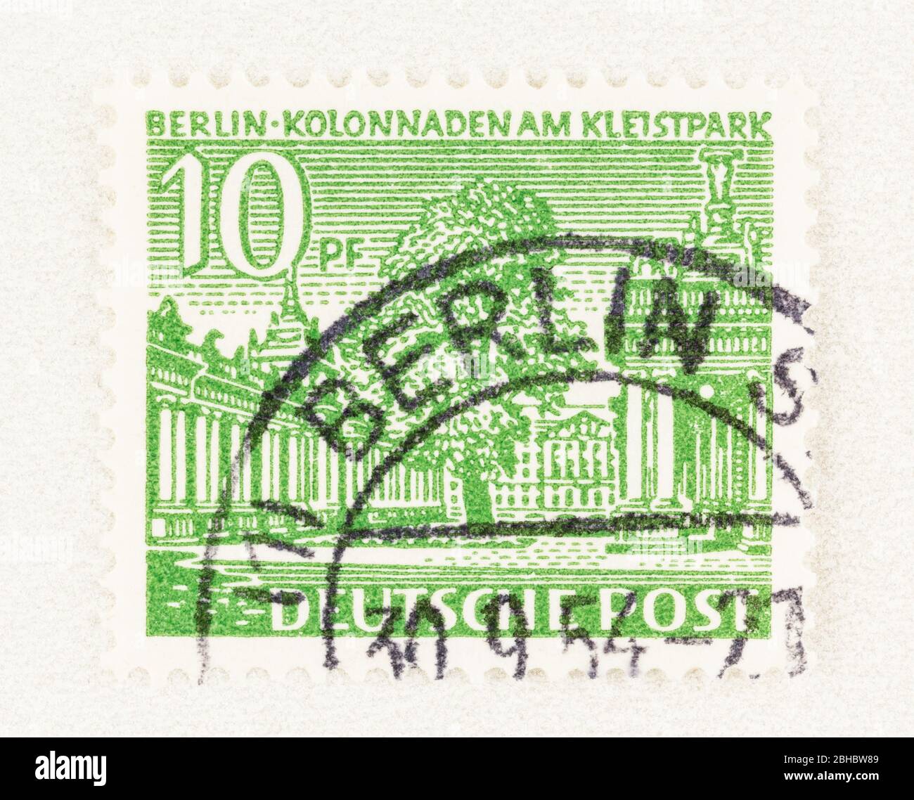 SEATTLE WASHINGTON - April 23, 2020: East German stamp featuring Colonnade at the Kleistpark, Schoneberg with Berlin postmark. Stock Photo