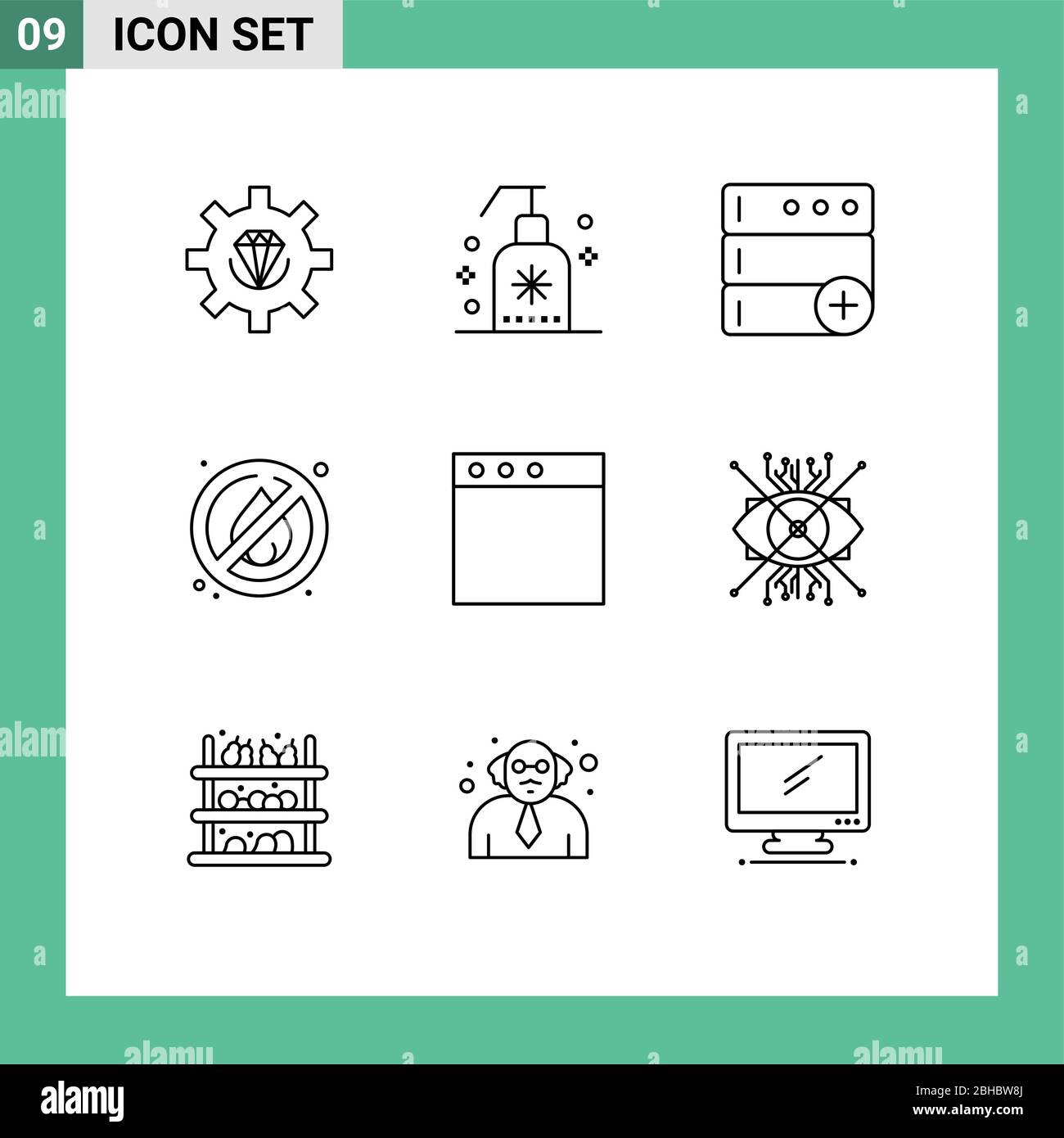 9 Outline concept for Websites Mobile and Apps window, app, spa, camping, no fire Editable Vector Design Elements Stock Vector