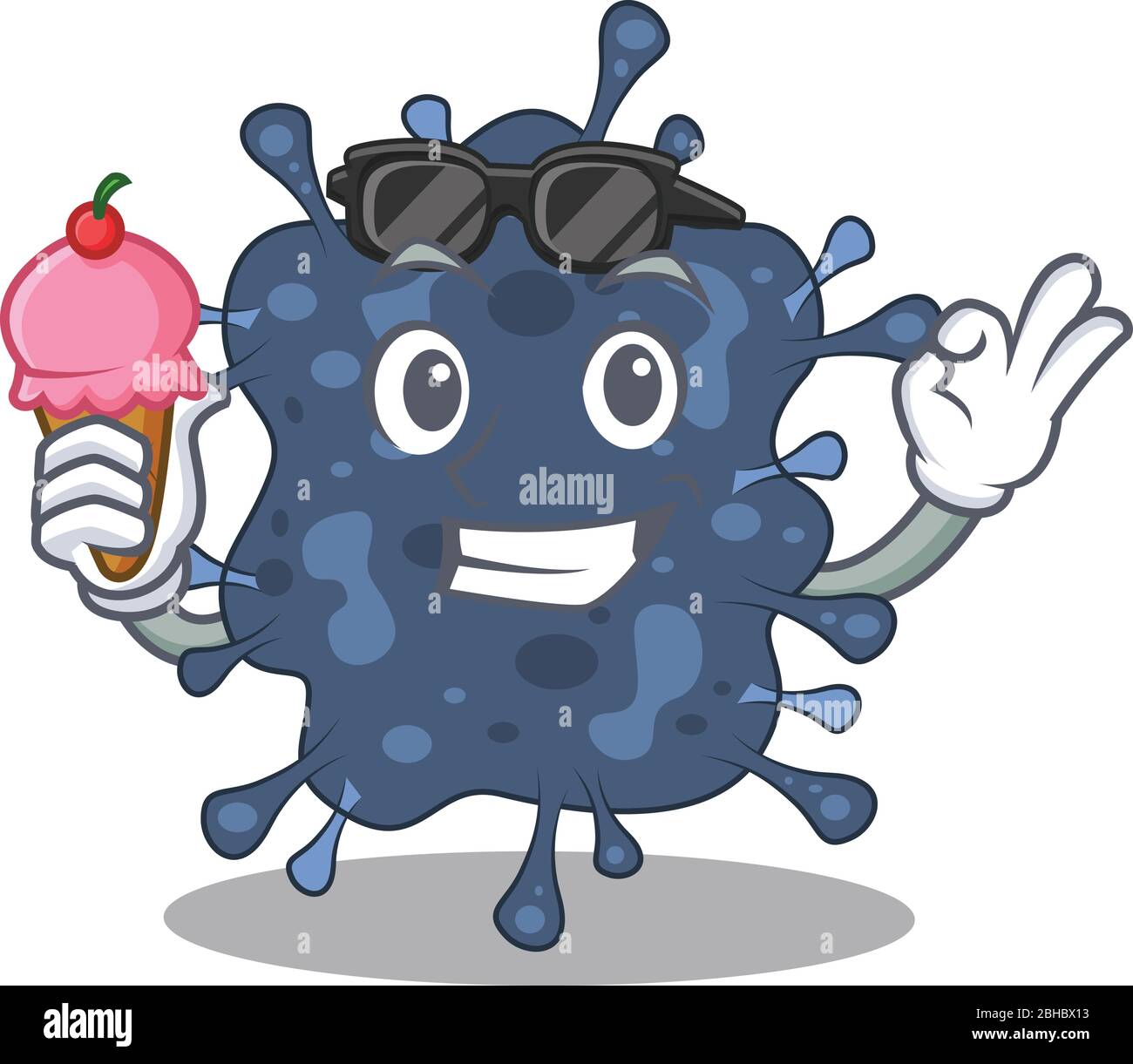 Cartoon design concept of bacteria neisseria having an ice cream Stock Vector